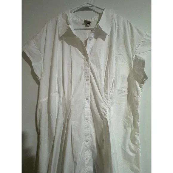 A New Day Mini A-Line Dress Womens 2X 2XL White Button Down Pocket Cottagecore - Picture 3 of 7